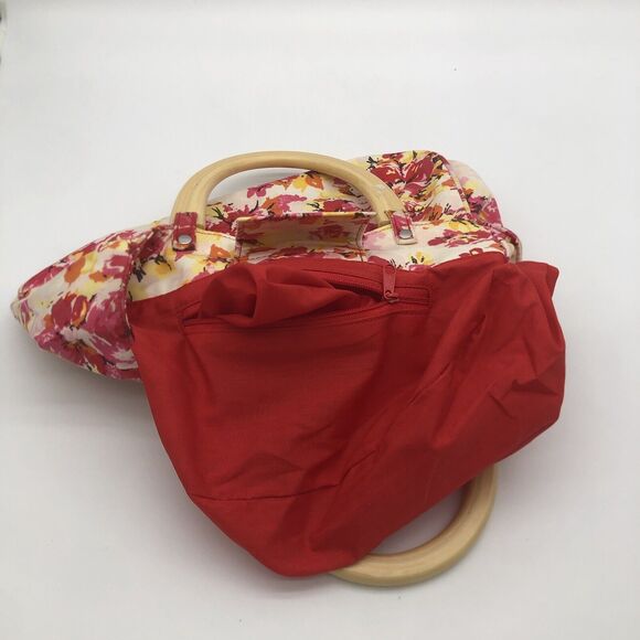 Old Navy Hobo Purse Canvas Floral Handbag Summer Wood Handle Floral Cottage - Picture 7 of 11